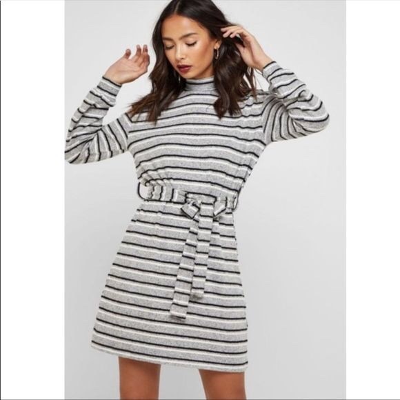 Topshop Dresses & Skirts - TOPSHOP Gray + Black Striped Sweater Dress